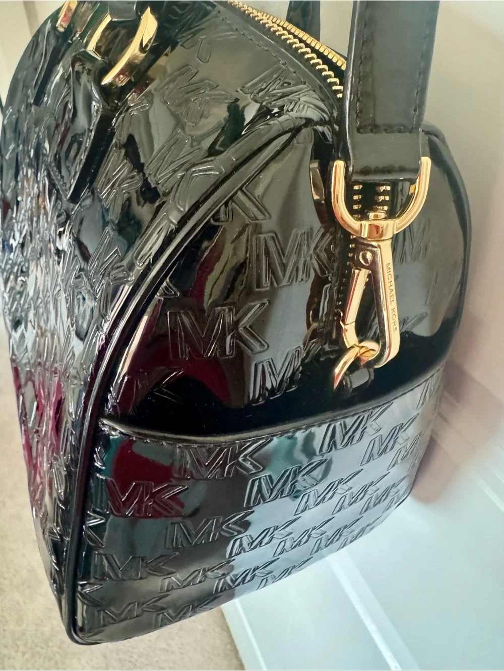 Michael Kors Grayson Black Patent Logo Satchel with Detachable Strap